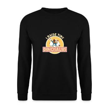 I raise tiny Dino Hühner Hahn Bauer Dinosaurier - Unisex Pullover - Schwarz - Vorne - Alina (178cm) & Michal (187cm)