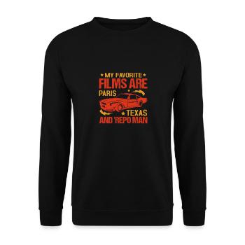 MEINE LIEBLINGSFILME SIND PARIS TEXAS UND REPO MAN - Unisex Pullover - Schwarz - Vorne - Alina (178cm) & Michal (187cm)