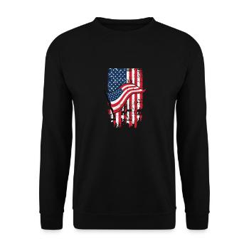 USA Flagge T-shirt 4. Juli Rot Weiß Blau Sterne - Unisex Pullover - Schwarz - Vorne - Alina (178cm) & Michal (187cm)
