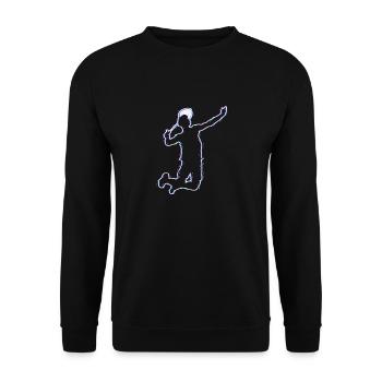 Coole Silhouette Badmintonspieler Hobbysport - Unisex Pullover - Schwarz - Vorne - Alina (178cm) & Michal (187cm)