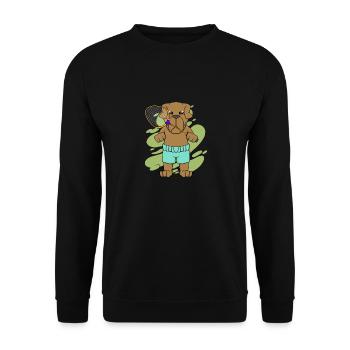 Chien amusant jouant au badminton, Hobby Sports - Sweat-shirt Unisexe - noir - Devant - Alina (178cm) & Michal (187cm)