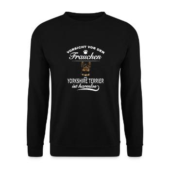 Vorsicht vor dem Frauchen - Yorkshire Terrier - Unisex Pullover - Schwarz - Vorne - Alina (178cm) & Michal (187cm)
