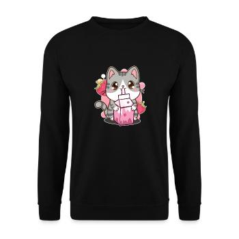 Shake fraise Lait de fraise Chat Kawaii Neko - Sweat-shirt Unisexe - noir - Devant - Alina (178cm) & Michal (187cm)