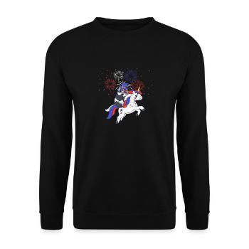 Panda Einhorn Amerikanische Flagge Fourth of July - Unisex Pullover - Schwarz - Vorne - Alina (178cm) & Michal (187cm)
