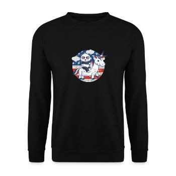Panda Einhorn Amerikanische Flagge Fourth of July - Unisex Pullover - Schwarz - Vorne - Alina (178cm) & Michal (187cm)