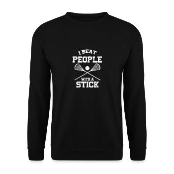 Ich habe Leute mit einem Stock geschlagen Lustiger Lacrosse-Spieler - Unisex Pullover - Schwarz - Vorne - Alina (178cm) & Michal (187cm)