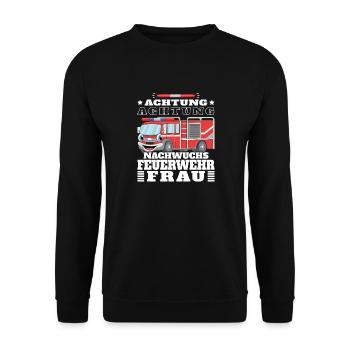 Kinder Mädchen Feuerwehr Nachwuchs Feuerwehrfrau - Unisex Pullover - Schwarz - Vorne - Alina (178cm) & Michal (187cm)