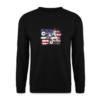 Dirt Bike USA Flagge Vintage Motocross amerika - Unisex Pullover - Schwarz - Vorne - Alina (178cm) & Michal (187cm)