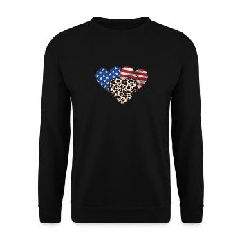 Leopard amerikanische Flagge Herzen 4. Juli - Unisex Pullover - Schwarz - Vorne - Alina (178cm) & Michal (187cm)