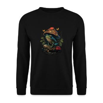 Cottagecore Aesthetic Frog Mushroom - Unisex Pullover - Schwarz - Vorne - Alina (178cm) & Michal (187cm)