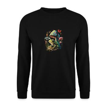Cottagecore Aesthetic Frog Mushroom Butterflies - Unisex Pullover - Schwarz - Vorne - Alina (178cm) & Michal (187cm)