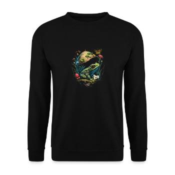 Cottagecore Aesthetic Frog Mushroom Butterflies - Unisex Pullover - Schwarz - Vorne - Alina (178cm) & Michal (187cm)