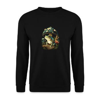 Cottagecore Aesthetic Frog Mushroom - Unisex Pullover - Schwarz - Vorne - Alina (178cm) & Michal (187cm)