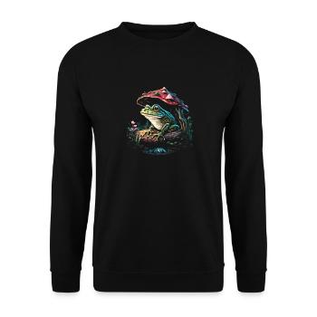 Cottagecore Aesthetic Frog Mushroom - Unisex Pullover - Schwarz - Vorne - Alina (178cm) & Michal (187cm)