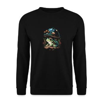 Cottagecore Aesthetic Frog Mushroom - Unisex Pullover - Schwarz - Vorne - Alina (178cm) & Michal (187cm)