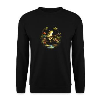 Cottagecore Aesthetic Frog playing Banjo - Unisex Pullover - Schwarz - Vorne - Alina (178cm) & Michal (187cm)
