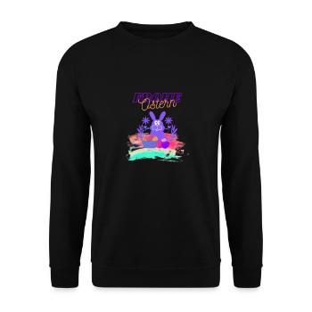 Frohe Ostern Hase mit Korb voll bunter Eier - Unisex Pullover - Schwarz - Vorne - Alina (178cm) & Michal (187cm)