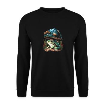 Cottagecore Aesthetic Mushroom Frog - Unisex Pullover - Schwarz - Vorne - Alina (178cm) & Michal (187cm)