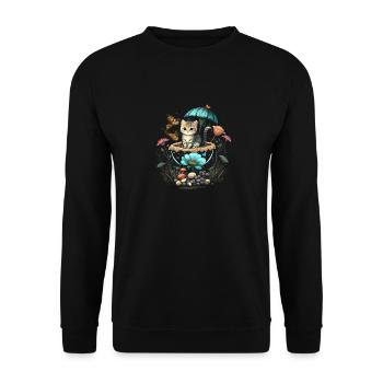 Cottagecore Aesthetic Mushroom Cat - Unisex Pullover - Schwarz - Vorne - Alina (178cm) & Michal (187cm)