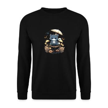 Cottagecore Aesthetic Mushroom Cat - Unisex Pullover - Schwarz - Vorne - Alina (178cm) & Michal (187cm)