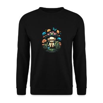 Cottagecore Aesthetic Mushroom Puppy Dog - Unisex Pullover - Schwarz - Vorne - Alina (178cm) & Michal (187cm)