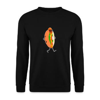 Funny Walking Hot Dog Cool Hotdog Sausage Food Pun - Unisex Sweatshirt - black - Front - Alina (178cm) & Michal (187cm)