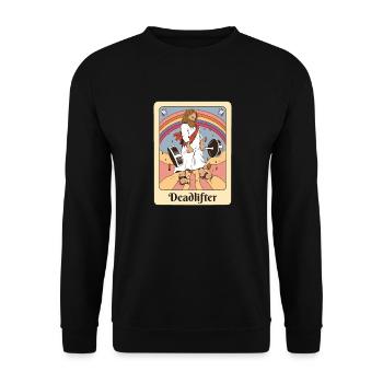Jesus Tarot Lustiges Fitnessstudio Kreuzheben Workout Retro - Unisex Pullover - Schwarz - Vorne - Alina (178cm) & Michal (187cm)