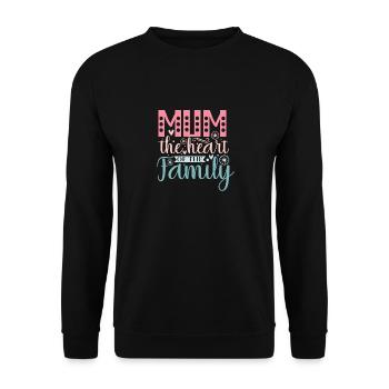 Mama ist das Herz der Familie - Unisex Pullover - Schwarz - Vorne - Alina (178cm) & Michal (187cm)