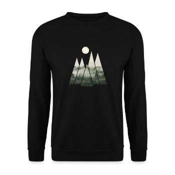 Geometrische Dreiecke - Wald im Nebel - Unisex Pullover - Schwarz - Vorne - Alina (178cm) & Michal (187cm)