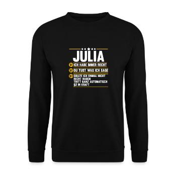 Vorname Julia - Unisex Pullover - Schwarz - Vorne - Alina (178cm) & Michal (187cm)