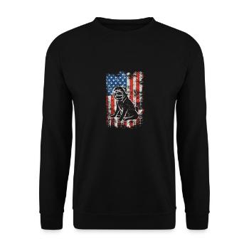 Mops 4. Juli Patriotisch Amerikanische USA Flagge - Unisex Pullover - Schwarz - Vorne - Alina (178cm) & Michal (187cm)
