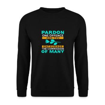 VERZEIHEN SIE EIN VERGEHEN, DAS SIE DER KOMMISSION NAHELEGEN. - Unisex Pullover - Schwarz - Vorne - Alina (178cm) & Michal (187cm)