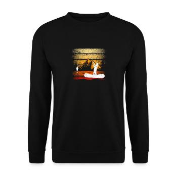 Fischer Sonnenuntergang Fisch fangen Lustig Angeln - Unisex Pullover - Schwarz - Vorne - Alina (178cm) & Michal (187cm)