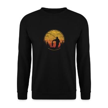 Fischer Sonnenuntergang Fisch fangen Lustig Angeln - Unisex Pullover - Schwarz - Vorne - Alina (178cm) & Michal (187cm)