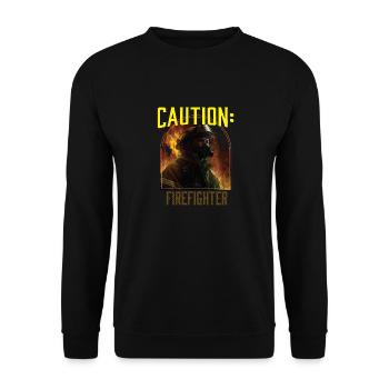 Caution Firefighter Fire Rescue Fireman - Unisex Pullover - Schwarz - Vorne - Alina (178cm) & Michal (187cm)
