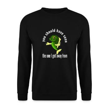 Fisch, der mit dem prahlt, von dem ich weggekommen bin - Unisex Pullover - Schwarz - Vorne - Alina (178cm) & Michal (187cm)