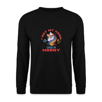 I Got My Horn Cause I'm Horny Unicorn - Unisex Sweatshirt - black - Front - Alina (178cm) & Michal (187cm)