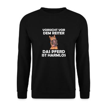 VORSICHT VOR DEM REITER I PFERDEDESIGN I REITER - Unisex Pullover - Schwarz - Vorne - Alina (178cm) & Michal (187cm)