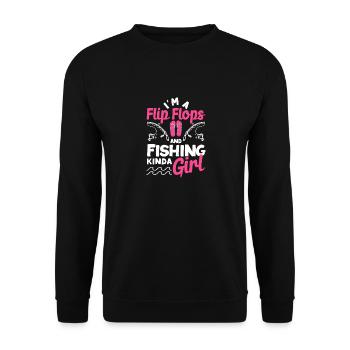 Ich bin ein Flip Flops und Angeln Kinda Girl Funny - Unisex Pullover - Schwarz - Vorne - Alina (178cm) & Michal (187cm)