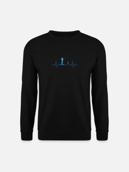 Fliegenfischen Herzschlag EKG Pulslinie Tiefsee - Unisex Pullover - Schwarz