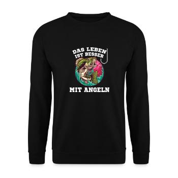 ANGLER DESIGN I ANGELN I FISCHER I FISCH - Unisex Pullover - Schwarz - Vorne - Alina (178cm) & Michal (187cm)