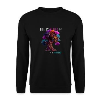 Constructeur de cabane dans les arbres - La vie est meilleure dans un treehou - Sweat-shirt Unisexe - noir - Devant - Alina (178cm) & Michal (187cm)
