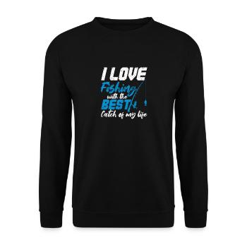 Ich liebe Angeln mit dem besten Fang meines Lebens - Unisex Pullover - Schwarz - Vorne - Alina (178cm) & Michal (187cm)