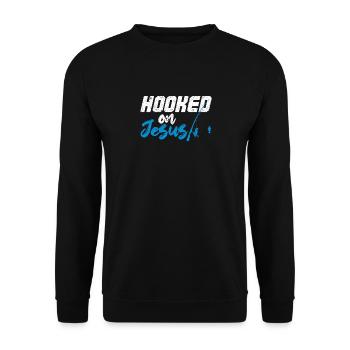 Hooked On Jesus Mark 1:17 Religiöse Bibel Vers - Unisex Pullover - Schwarz - Vorne - Alina (178cm) & Michal (187cm)