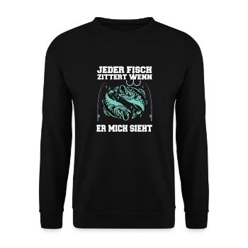 LUSTIGES ANGLER DESIGN I ANGELN I FISCHER I FISCH - Unisex Pullover - Schwarz - Vorne - Alina (178cm) & Michal (187cm)