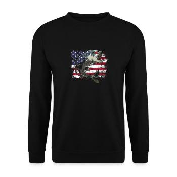 Angeln amerikanische Flagge Vintage USA Bass Fisch - Unisex Pullover - Schwarz - Vorne - Alina (178cm) & Michal (187cm)