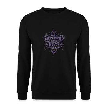 Wahre Helden wurden 1973 geboren - Unisex Pullover - Schwarz - Vorne - Alina (178cm) & Michal (187cm)