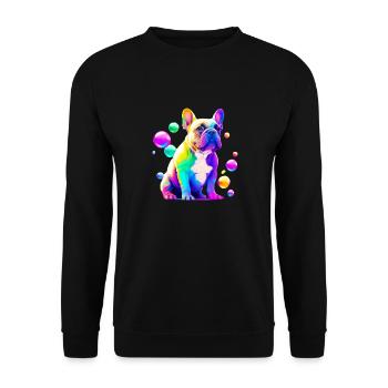 Französische Bulldogge Bunte Kunst Blasen Malerei - Unisex Pullover - Schwarz - Vorne - Alina (178cm) & Michal (187cm)