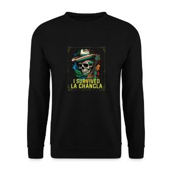 I Survived La Chancla Mexican Slippers Sandals - Unisex Pullover - Schwarz - Vorne - Alina (178cm) & Michal (187cm)