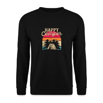 Happy Camper Kids Women Men Camping Funny - Unisex Sweatshirt - black - Front - Alina (178cm) & Michal (187cm)